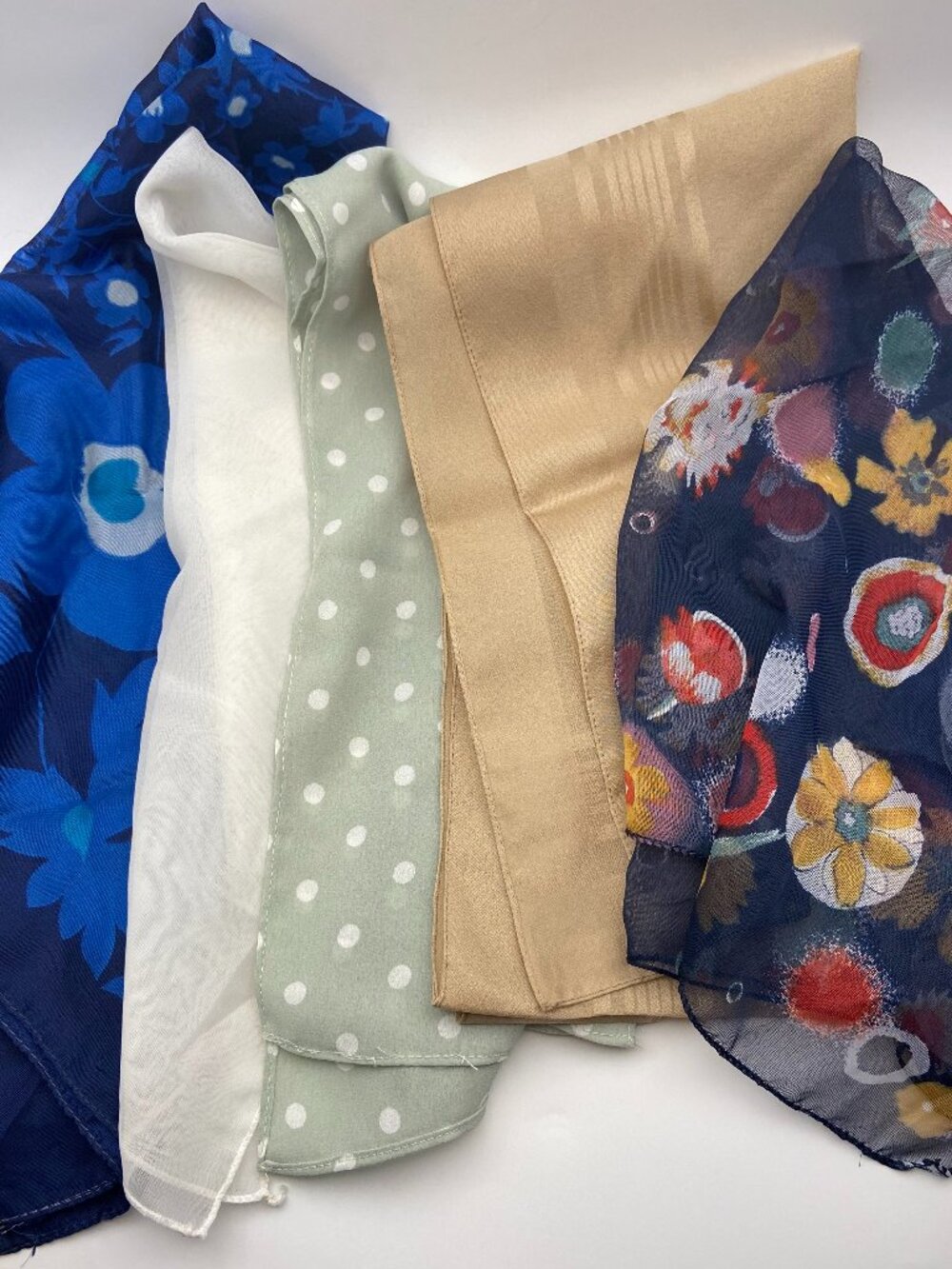 5 Vintage Scarves Lot#3 Different Colors and Sizes Some with Tags 60's to 90's